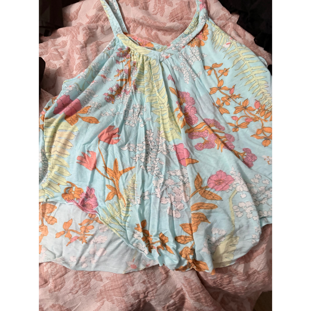 Free People Light Blue Floral Print Tank Top Size S